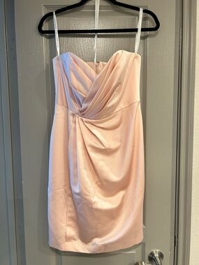 David's Bridal Blush Satin Draped Cocktail Dress